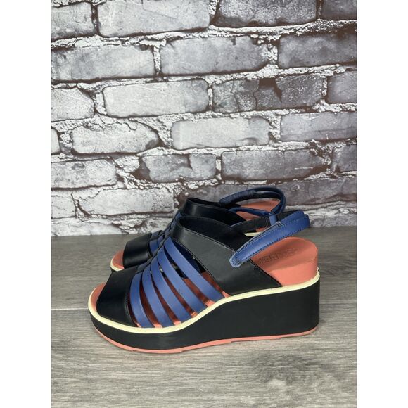 Camper Tropic Black Blue Leather Ankle Strap Wedge Sandals Women’s Sz 36EU/6M US - Picture 15 of 16